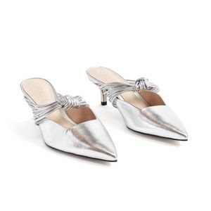 SCHUTZ brand new kitten heel silver mules